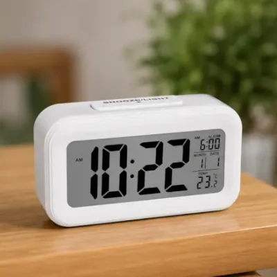 Digital Alarm Clock with Temperature & Date Display – LCD Table Clock with Automatic Sensor, Snooze & Backlight ( white, OS )