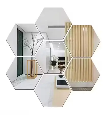 7 Hexagon Silver Acrylic Mirror Stickers | 3D Wall Decor with 10 Butterfly Stickers | Home & Office Decoration (Pack of 1) ( default, Standard )