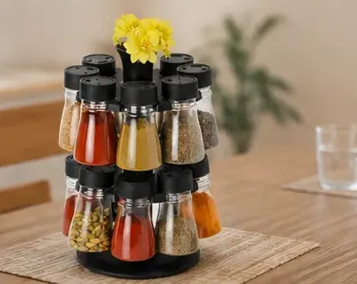 16-in-1 Revolving Condiment Set - Rotating Plastic Spice Rack & Kitchen Masala Organizer